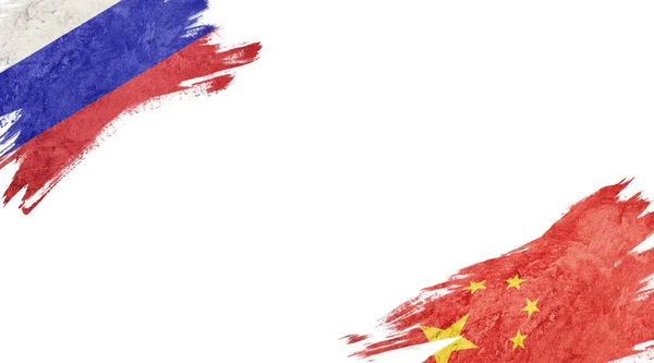 Flagi Rosji i Chin na białym tle — Zdjęcie stockowe